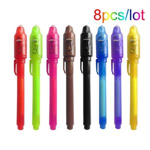 マーカー8pcs/lot 2 in 1 Magic Light Pen Invisible Ink Pen Execrectメッセージペン