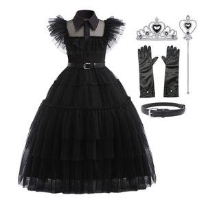 Abiti da ragazza Abito per ragazze Costume gotico Kid Teen mercoledì Addams Dance Vestidos Halloween Cosplay Robe Clothes 230803