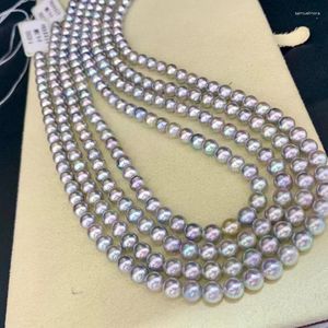 Hängen trendiga 6-6,5 mm ljusgrå blått pärlhalsband för kvinnor verkliga akoya runda havsvatten fin 925 silver smycken gåvor