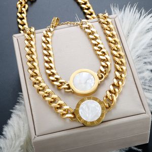 Wedding Jewelry Sets Gold Plated 316L Stainless Steel Europe and America Hip Hop Roman Numeral Double Side Black White Twocolor Necklace Bracelet 230804