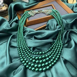 Kedjor Middle Vintage Five-Layer Pearl Necklace Glass Silk Tjeckisk sten Rhinestone inlagda smycken för kvinnlig trend