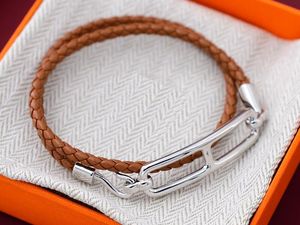 Realfine888 3a HM H90 04 Brown Leather Strap Bracelet with Gold/Silver Iconic Jewelry Luxury Designer for Woman With Box