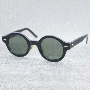 Óculos de sol japoneses retrô modernos armação redonda acetato polarizado óculos de sol masculinos