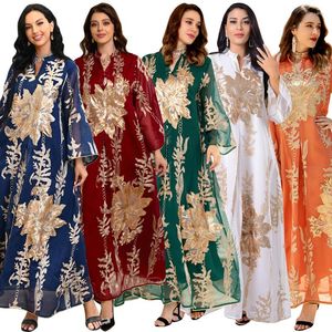Ethnic Clothing Ramadan Eid Abaya Dress For Women Modest Muslim Gold Thread Embroidery Moroccan Caftan Dubai Arabic Robe 2023