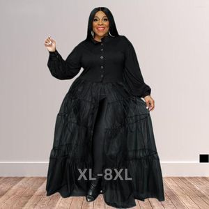 Abiti taglie forti Moda primavera Balck Mesh Patchwork Abbigliamento donna Chic manica lunga Maxi Dropshipp all'ingrosso 3xl 4xl 5xl 6xl