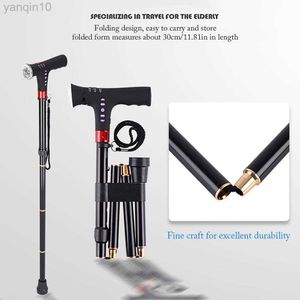 Trekking Poles Adjustable Folding Cane With Alarm Led Light Radio And Cushionable T-handle Hiking Poles Cane Walking Stick For Elder Crutch HKD230804