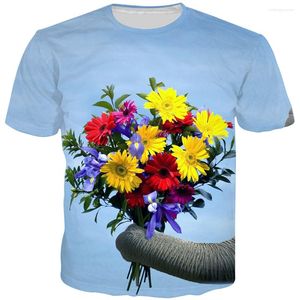 Camiseta Masculina Animal Elefante Estampa de Flor Homens Mulheres T-Shirt Verão Adulto Crianças Streetwear Camisa Esporte Ao Ar Livre Moda Roupas T-shirt