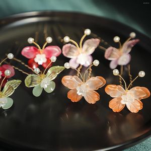 Hair Clips U Shaped Sticks Forks Butterfly Designs Artificial Pearl Headpiece For Women Girls Chinese Style Jewelry Accessories