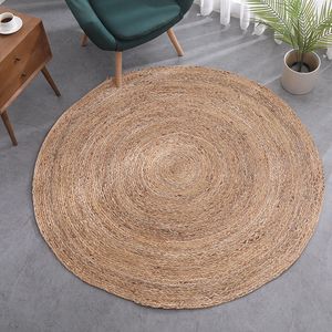 Carpets Hand-woven Rattan Carpets Round Straw Natural Plants Fiber Rugs el Garden Living Room Coffee Table Cattail Carpet Mats 230803