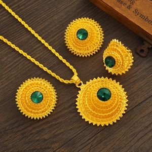 Parure di gioielli da sposa oro etiope placcato in argento collana da sposa orecchini anello regali set di gioielli per le donne 230804