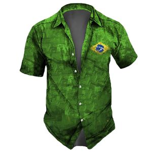 Mäns avslappnade skjortor 2023 Brasilien flagga herrskjorta 3d tryck strandparty hawaiian man streetwear överdimensionerade retro toppar sommar 230804