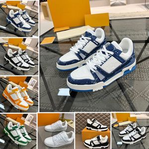 2023 Designer Sapatos Casuais Homens Treinador Virgil Calfskin Alta Qualidade Branco Verde Vermelho Azul Carta Sobreposições Plataforma De Couro Baixo Tênis Esportivo