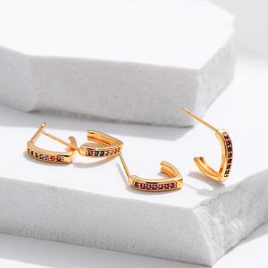 귀걸이 공장 직접 판매 레알 골드 전기 도금 컬러 지르콘 귀걸이 도금 18K Real Gold Open Design 틈새 C 자형 오픈 이어링