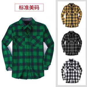 Men's Casual Shirts Men Plaid Flannel Shirt Long-Sleeved Chest Two Pocket Design Fashion Printed-Button USA SIZE S M L XL 2XL 230130
