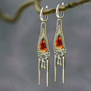 Dangle Küpeler Vintage Amber Üçgen Kadınlar İçin Reçine Moda Kabile Takıları Narin Gümüş Renk Geometri Püskül Küpe