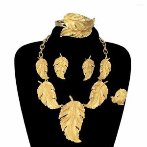Halsbandörhängen Set Est Dubai Gold Plated Jewelry Party Big Unique Leaf Women Bold FHK15845