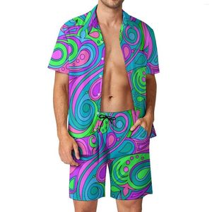 Herrspårar konst män sätter hippy lila paisley casual shorts sommar hawaiian strandskjorta set kort ärm grafik överdimensionerad