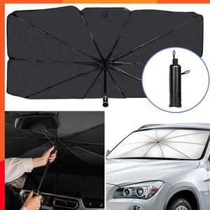 UV Reflective Car Windshield Sunshade - Foldable Umbrella-Style Sunshade for Front Window Protection