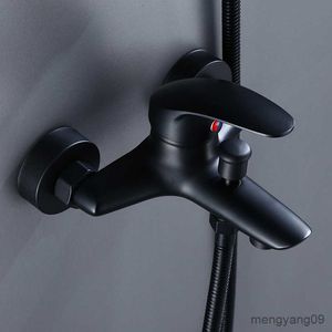 Bathroom Shower Heads Matte Black Bathroom Shower Faucets Bath Shower Mixer Control Valve Water Tap Wall Mount Bathtub HandHeld Shower Head Set R230804