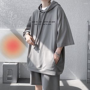 Men's Tracksuits Ice Silk Hooded Half Sleeve Hoodies Suit Summer High Quality Men Suits Handsome Casual Sports Shorts Sets Drop