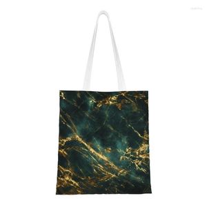 Shopping Bags Velvet Green Marble With Ornate Groceries Tote Bag Cute Gold Veins Canvas Shopper Shoulder Large Capacity Handbag