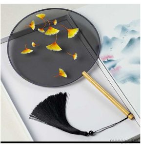 Chinese Style Products Vintage Double sided Embroidery Round Silk Hand Fan with Handle Chinese Traditional Craft Women Costume Dance Show Props Gift R230804