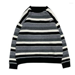 Herrenpullover Vintage Gestreifter Strickpullover Harajuku Gespleißte Paare Übergroßer Pullover Unisex Streetwear Strickwaren