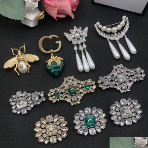 Pins Brooches Diamond Brooch Ancient Home European-American Style Casual Coat Diamond-Encrusted Enamel Drip Oil Pearl Bee Suit Drop D Dh1Sj