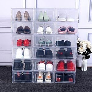 Aufbewahrungsboxen verdicken durchsichtigen Kunststoff-Schuhkarton staubdichte Sneaker-Aufbewahrungsschubladen Flip transparente stapelbare Boxen Schuhbehälter Q404