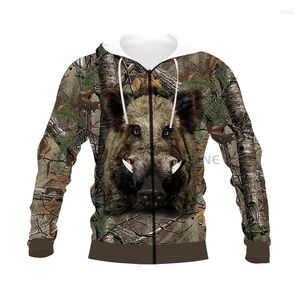 Moletom Masculino Moda Caça Gráfico Primavera Outono Inverno Hip Hop Casual Marca Impressão 3D Javali Zip Hoodie Poliéster V9