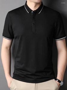 T-shirt z jedwabnym rękawem męskim Mulber Mulberry Mulber 2023 Summer Korean Fashion Casual Polo Cllar Solid Color Shirt do zwykłego zużycia