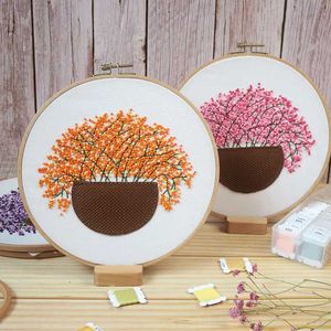 Chinese Style Products Babysbreath Embroidery Kit DIY Needlework Houseplant Pattern Needlecraft for Beginner Cross Stitch Artcraft(Without Hoop)