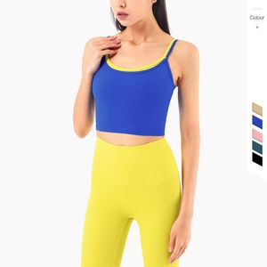 Yoga-Outfit, Fitnessstudio, Damenbekleidung, ärmellose Hemden mit doppeltem Ausschnitt, integriertes Brustpolster, Fitness-Tanktops, Power Pivot-Sport-BHs