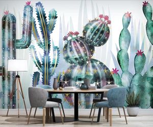 Wallpapers Hand Painted Cactus Flower Wallpaper 3d Wall Paper Bedroom Contact Cacti Floral Blue PO Mural