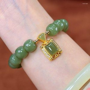 Strand Elegantes Design-Sinn Damen-Armband mit Lotus-Anhänger, Hetian-Jade, Vintage-Stil, Auge Gottes, Luxus-Mode, Geschenk-Tropfen