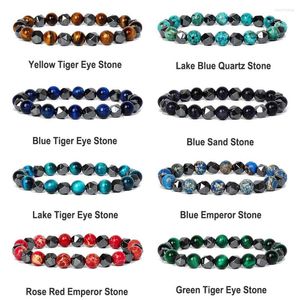 Strand Fashion 6/8MM Irregular Hematite Stone Bracelet High Quality Quartzs Tiger Eye Lava Agates Elastic Rope Bangles Jewelry Pulsera