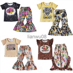 Conjuntos de roupas estilo ocidental criança bebê meninas conjunto de roupas de grife por atacado roupas infantis meninas roupas boca de sino moda roupas infantis x0803