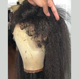 4Cエッジベビーヘアフルレース人間の髪のウィッグ編組HDキンキーストレート13x4レースフロントブラジルの髪のかつらのかつらのかつらをかつらない自然ヘアライン