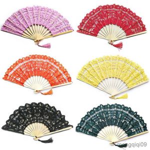 Chinese Style Products Vintage Embroidery Chinese Style Hand Fan Wedding Prom Bamboo Hand Folding Fabric Retro Craft Fan Home Decoration R230804