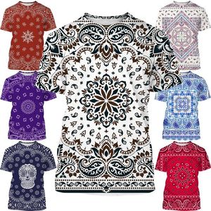 Camisetas Masculinas Est Bandana Padrão Homens Mulheres Estilo Impressão 3D Camisetas Camisolas Novidade Casual Unissex Manga Curta Tops