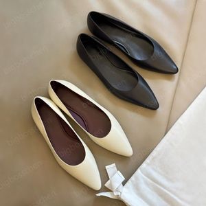 the row shoes designer women's dress shoes Flat pointed sandals Office Wedding Shoes casual shoes lambskin loafers Black white wiht box