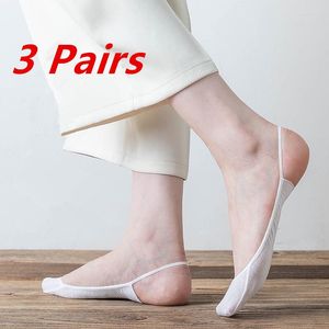 Women Socks 3 Pairs Invisible Boat Summer Silicone Non Slip For High Heels Shoes Ice Silk Thin Half Palm Suspender