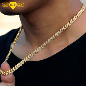 Pendanthalsband IceoutBox 6mm Iced Out Cuban Chain Bling Halsband Golden Miami Link för kvinnor Hip Hop Jewelry Gifts 230803