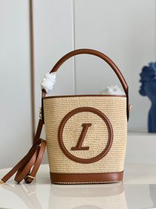 Designer Rafia Grass Woven Bag PET BUCKET Handtasche Circular Logo Summer Beach Shopping Bag Bucket Bag M59962 One Shoulder Crossbody Bag