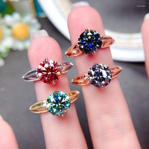 Cluster Rings 2ct Vermelho/cinza/colorido/verde Moissanite Anel Real 925 Silver Sterling Fine Jewelry For Women Birthday Party Gift VVS1 Lab