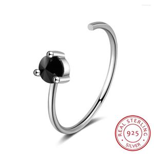 Anelli a grappolo in vero argento sterling 925 per donna con pietre gioielli in anello regolabile aperto con zirconi neri CZ