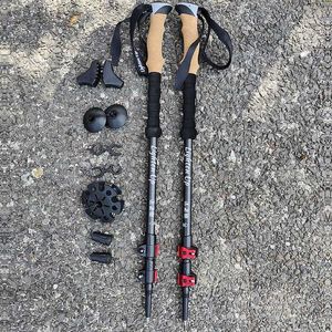 Trekking Poles Lighten Up 2pc Carbon Fiber External Quick Lock Trekking Poles Hiking Collapsible Stick Nordic Walking Stick Crutch Carbon Mater HKD230804