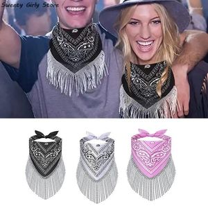 Sciarpe Disco Nappa Sciarpa Bandana da cowboy occidentale con frange d'argento Foulard Testa collo Party Club Foulard Fashion Dance Hijab