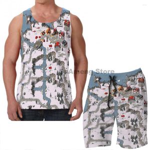 Herrespår sommar avslappnad roliga tryck män tank tops kvinnor röd varning ingame board strand shorts set fitness ärmlös väst