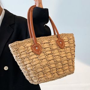 Bolsas de noite Saco de balde de palha para mulheres 2023 verão na moda marca cesta de praia bolsas com alça superior moda bolsas de ombro simples noite